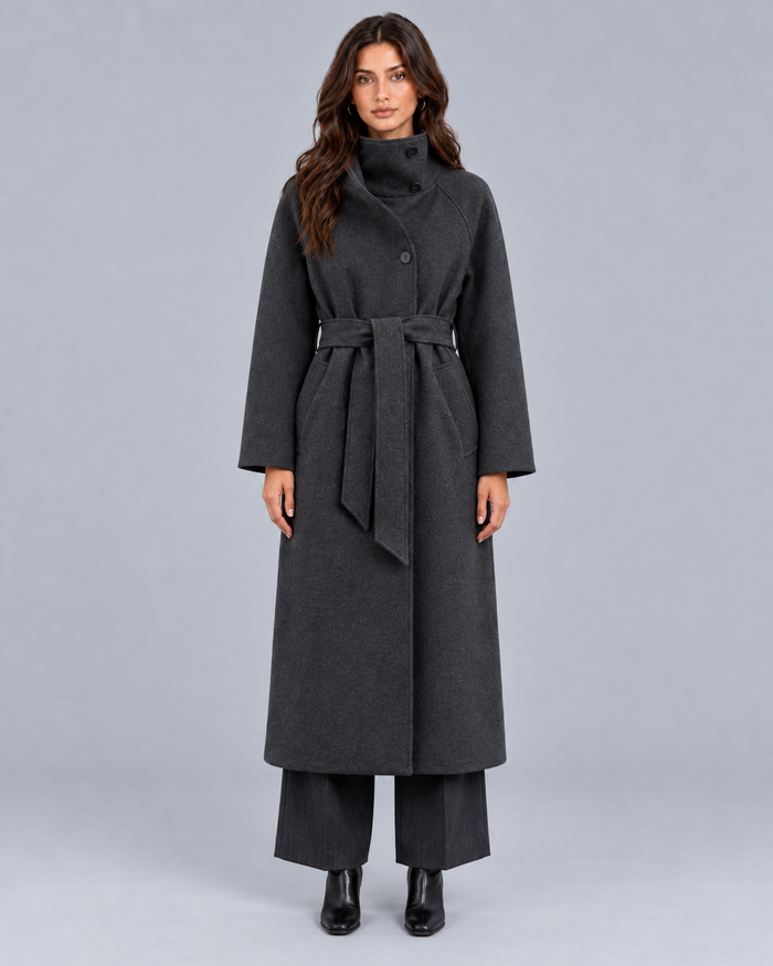 Women's Wool Blend Trench Coat | Elegant Ankle-Length Winter Outerwear