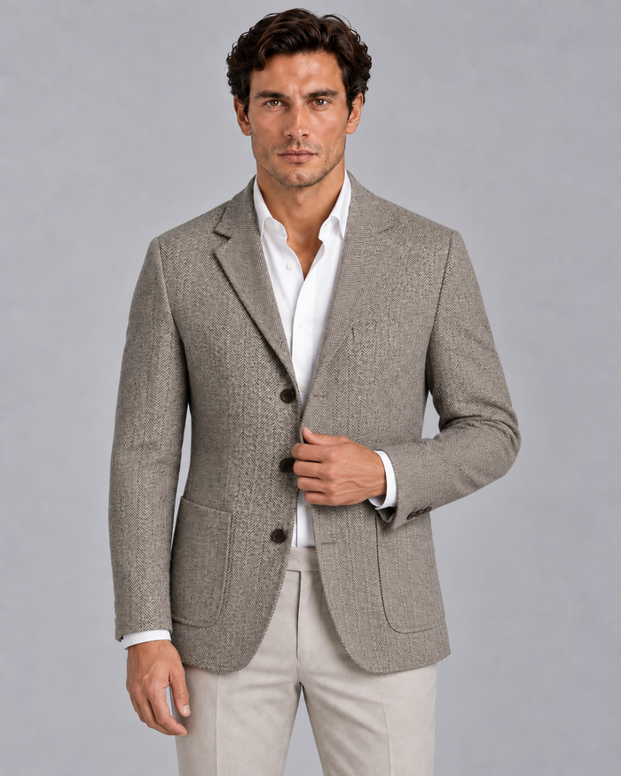 Men's Herringbone Tailored Blazer | Smart Casual Jacket