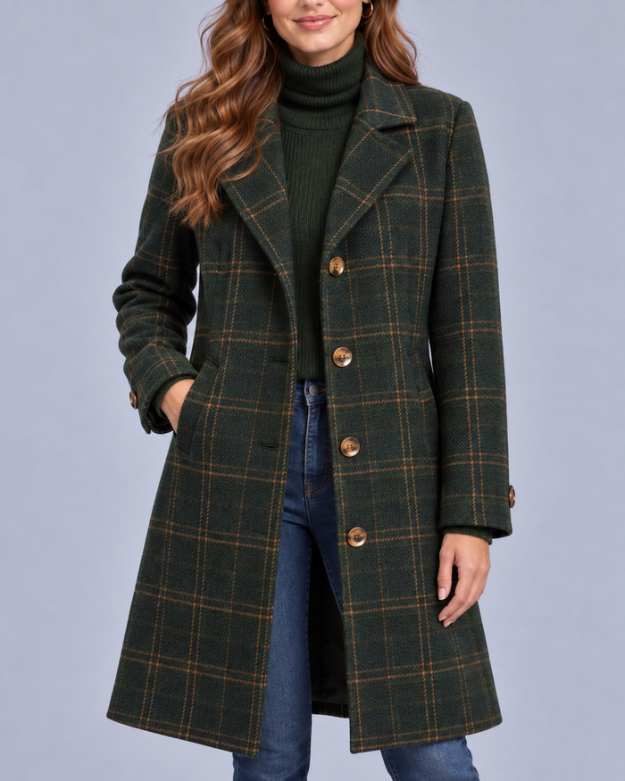 Women's Retro Lapel Plaid Tweed Coat | Mid-Thigh Fitted Jacket