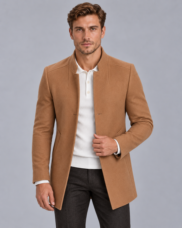 Men's Lightweight Overcoat | Slim-Fit Collarless Jacket