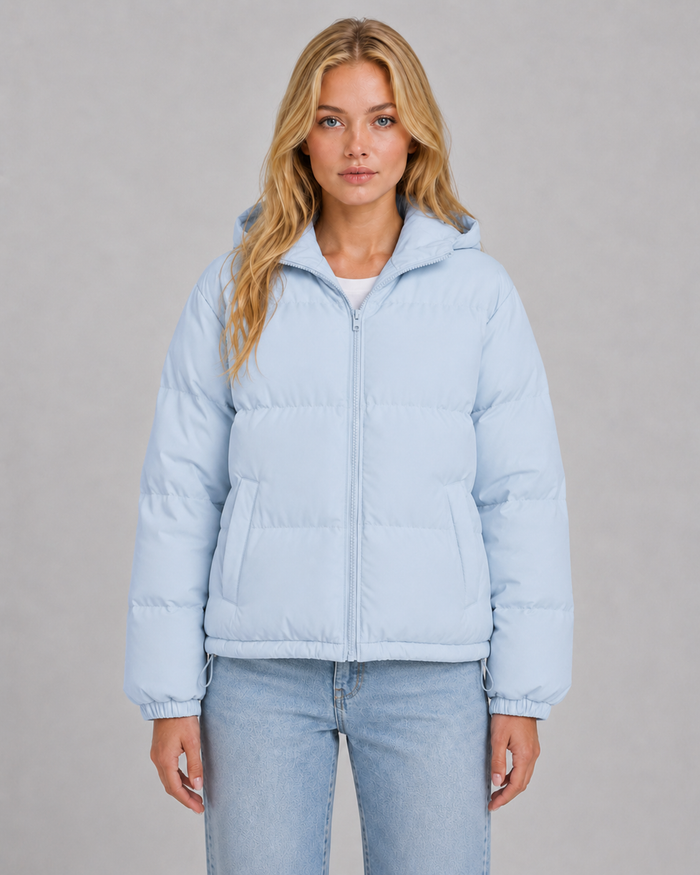 Unisex Cotton Blend Puffer Jacket with Hood & Padding