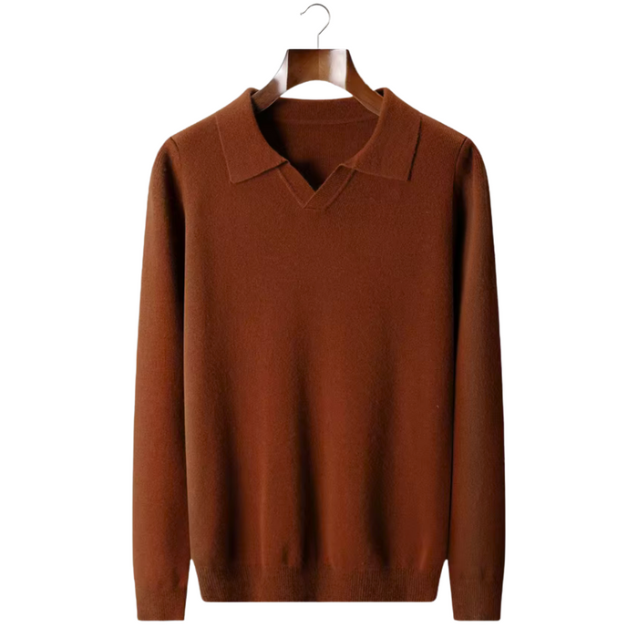 Ribbed Wool Buttonless Polo