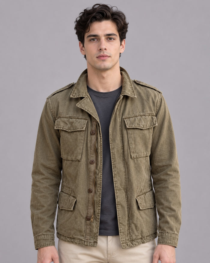 Men's Cotton Utility Field Jacket | Multi-Pocket with Outdoor Layer