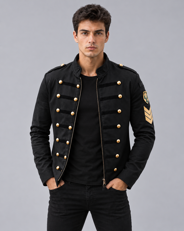 Men's Military-Inspired Jacket | Longsleeve with High Collar and Front-Zipper