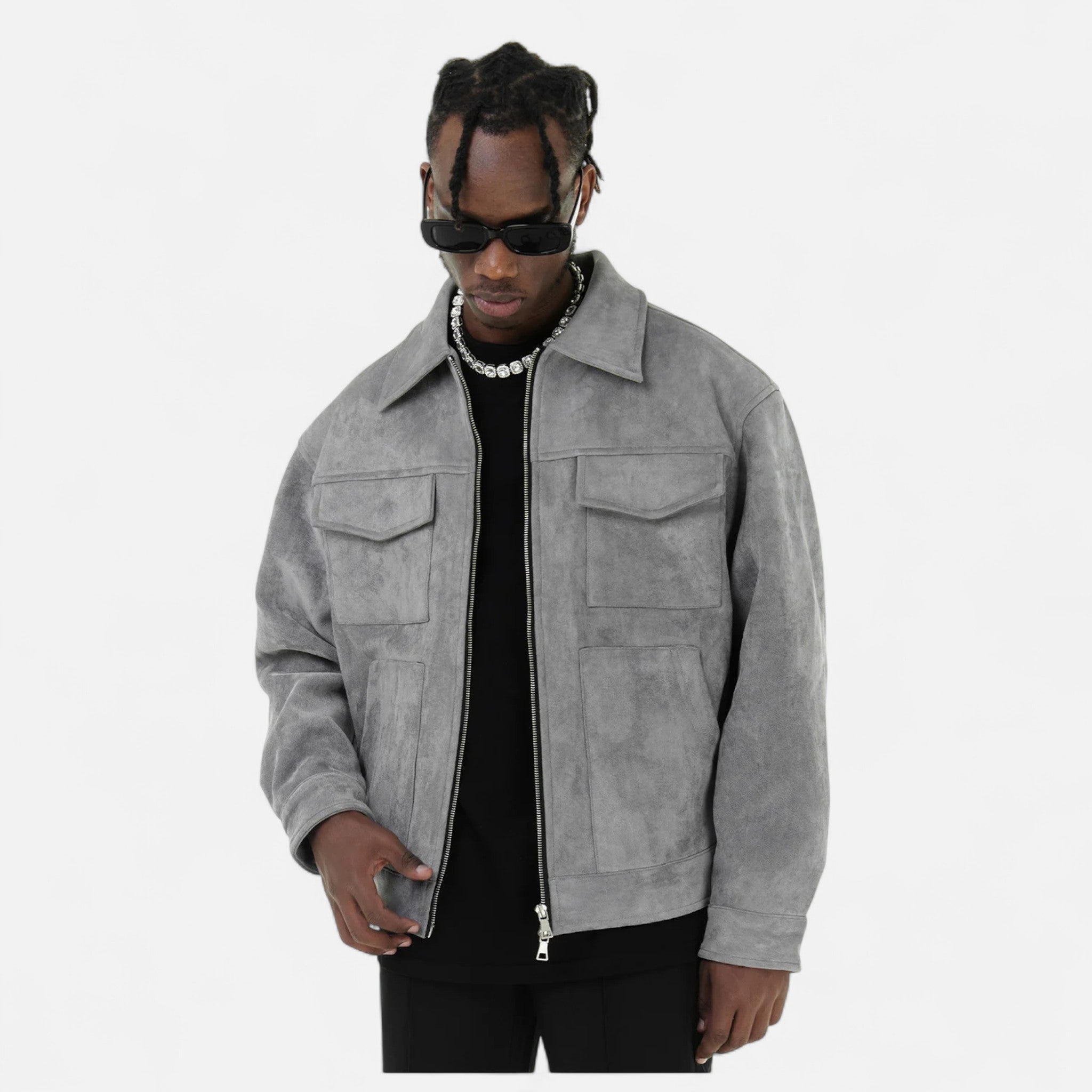 Men's Suede Jacket with Relaxed Fit