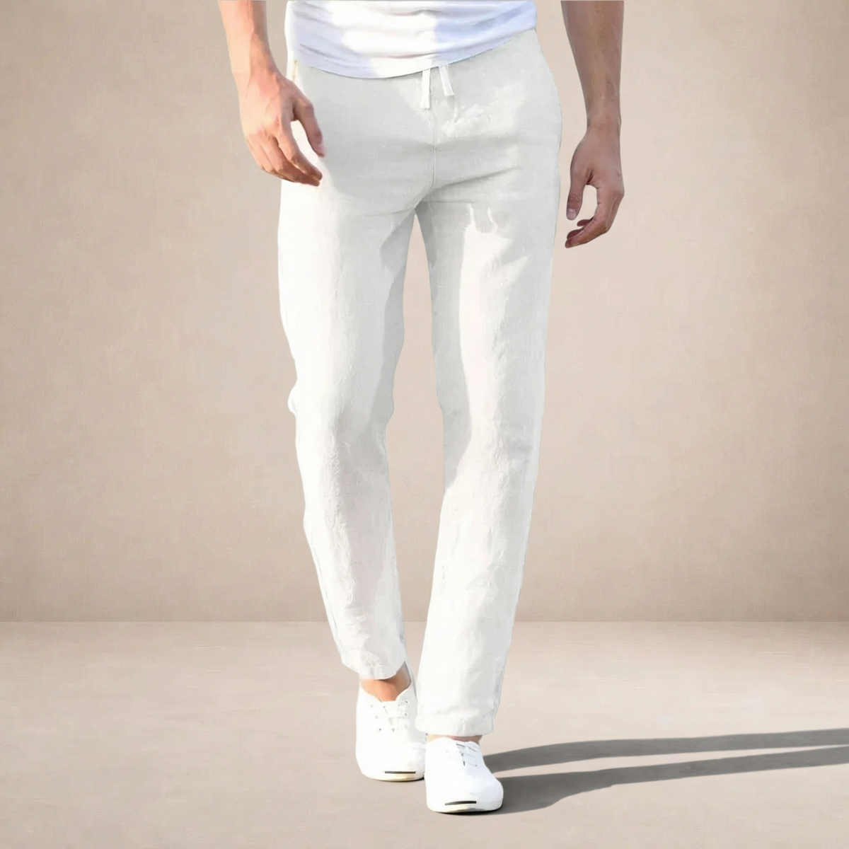 Men's Linen Trousers with Elastic Waist