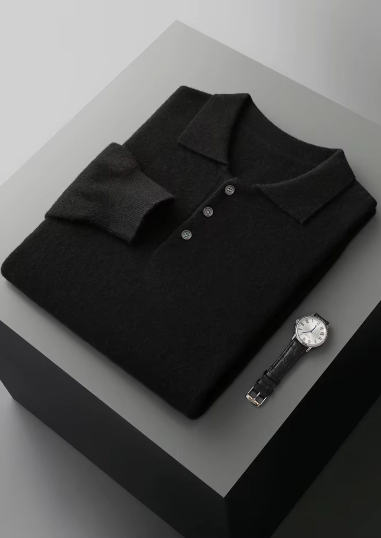 100% Cashmere Crewneck Polo Sweater