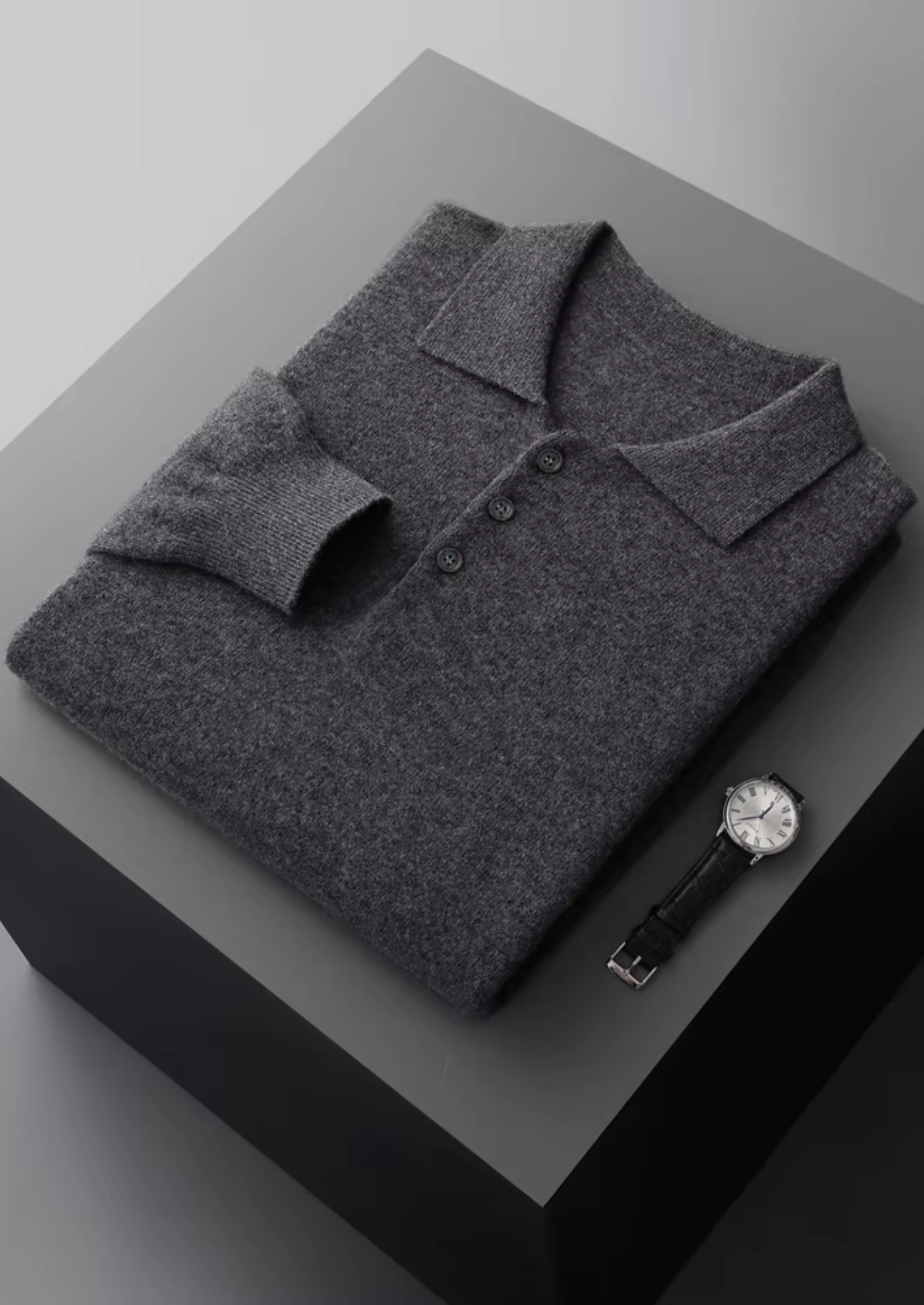 100% Cashmere Crewneck Polo Sweater