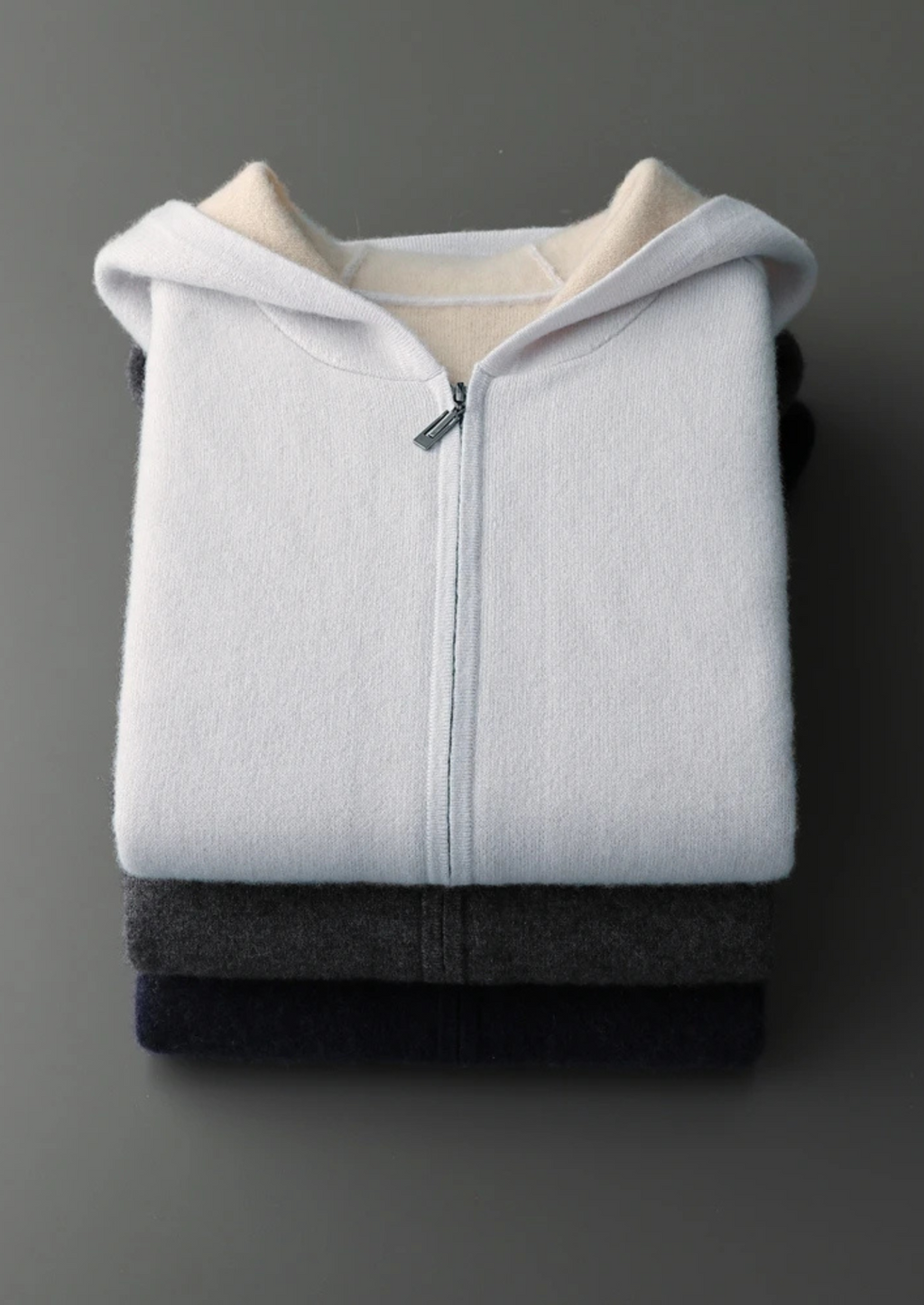 Two-Tone 100% Cashmere Zipper Hoodie