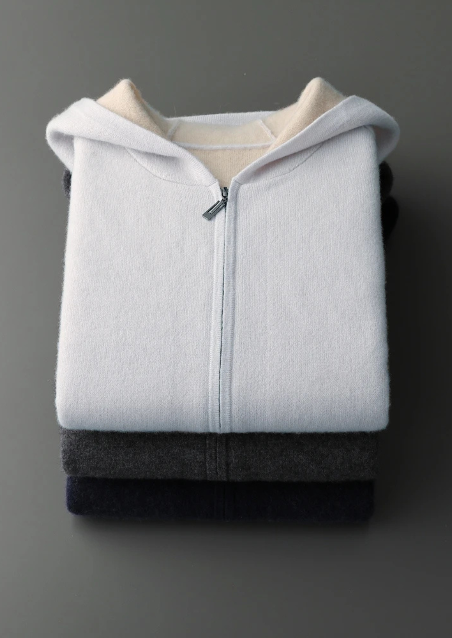 Two-Tone 100% Cashmere Zipper Hoodie