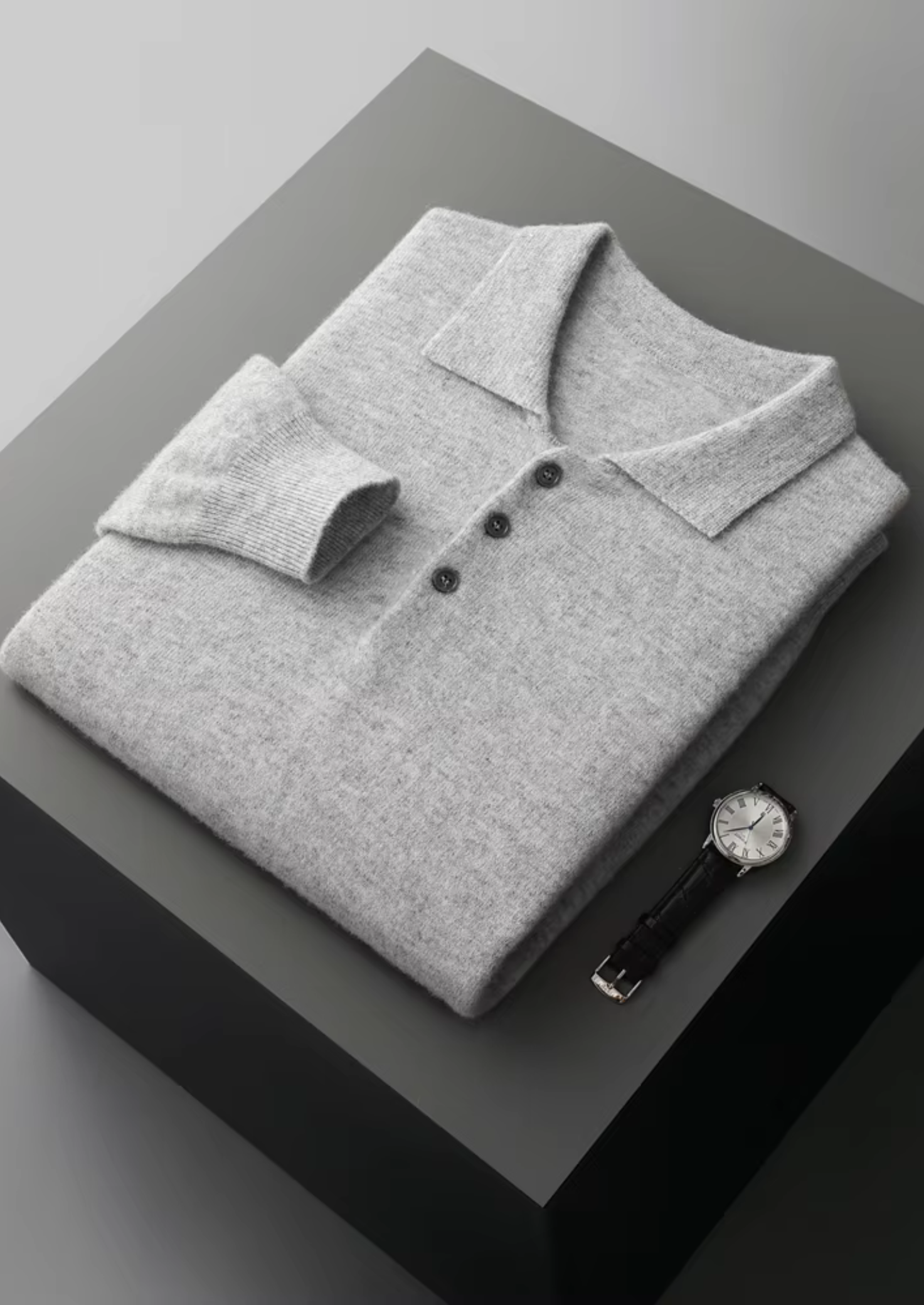 100% Cashmere Crewneck Polo Sweater