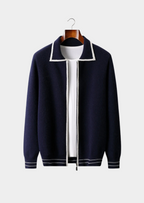 Two-Tone Wool Knit Polo Cardigan