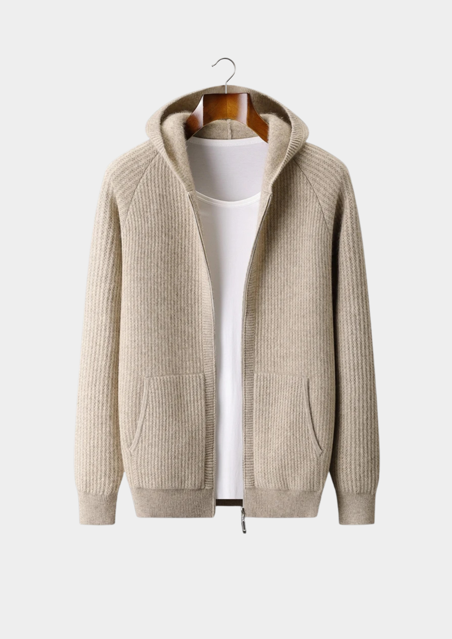 100% Cashmere Rib Knit Zip Hoodie