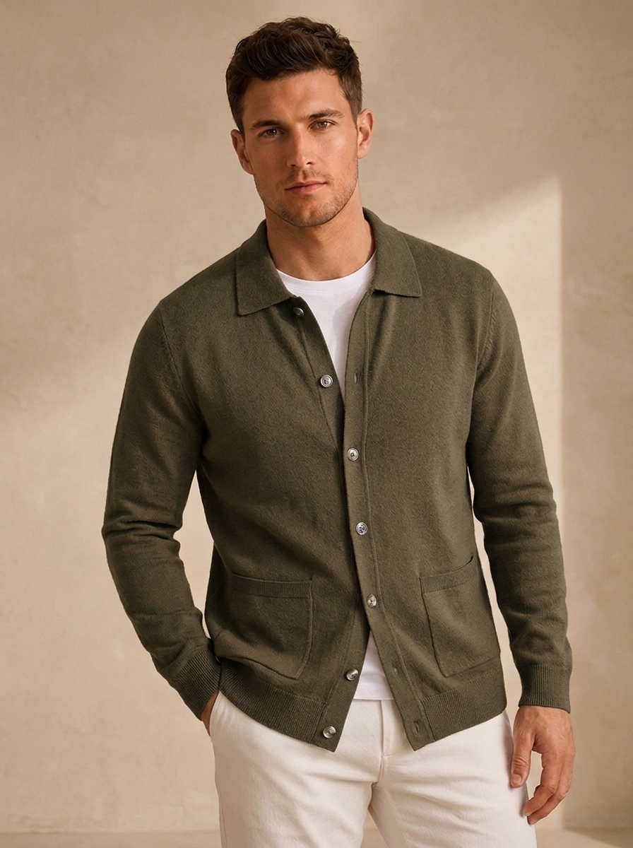 Wool Cardigan Button Front Men