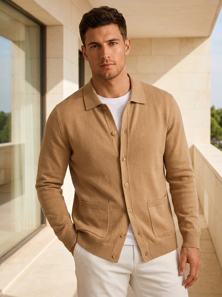 Wool Cardigan Button Front Men