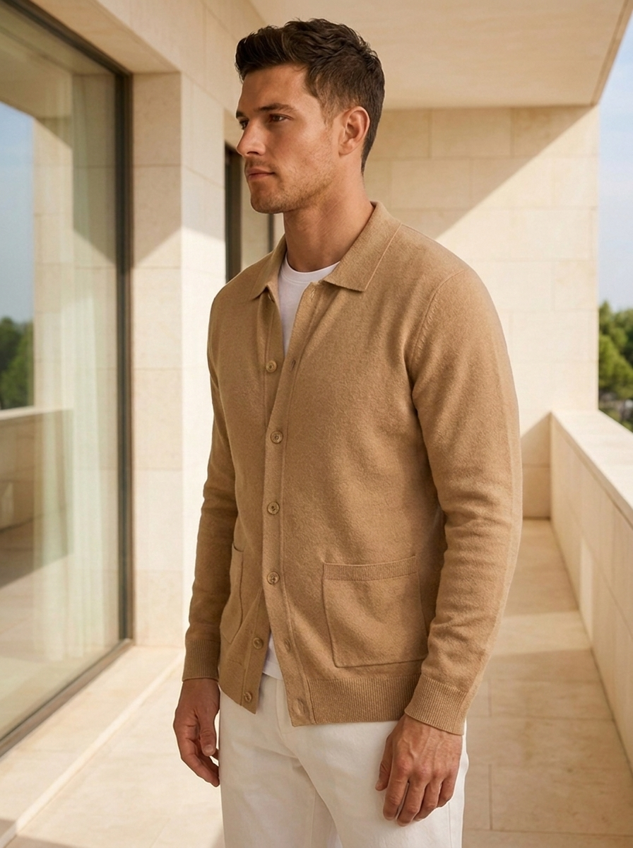 Wool Cardigan Button Front Men