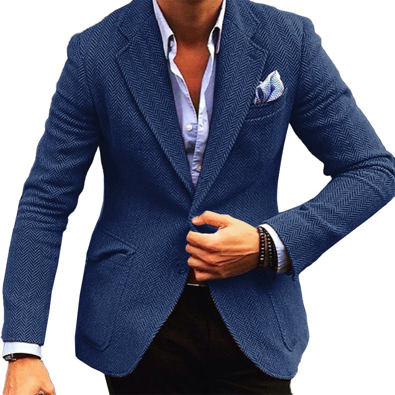 Men's Vintage Herringbone Wool Blend Notch Lapel Single Button Blazer