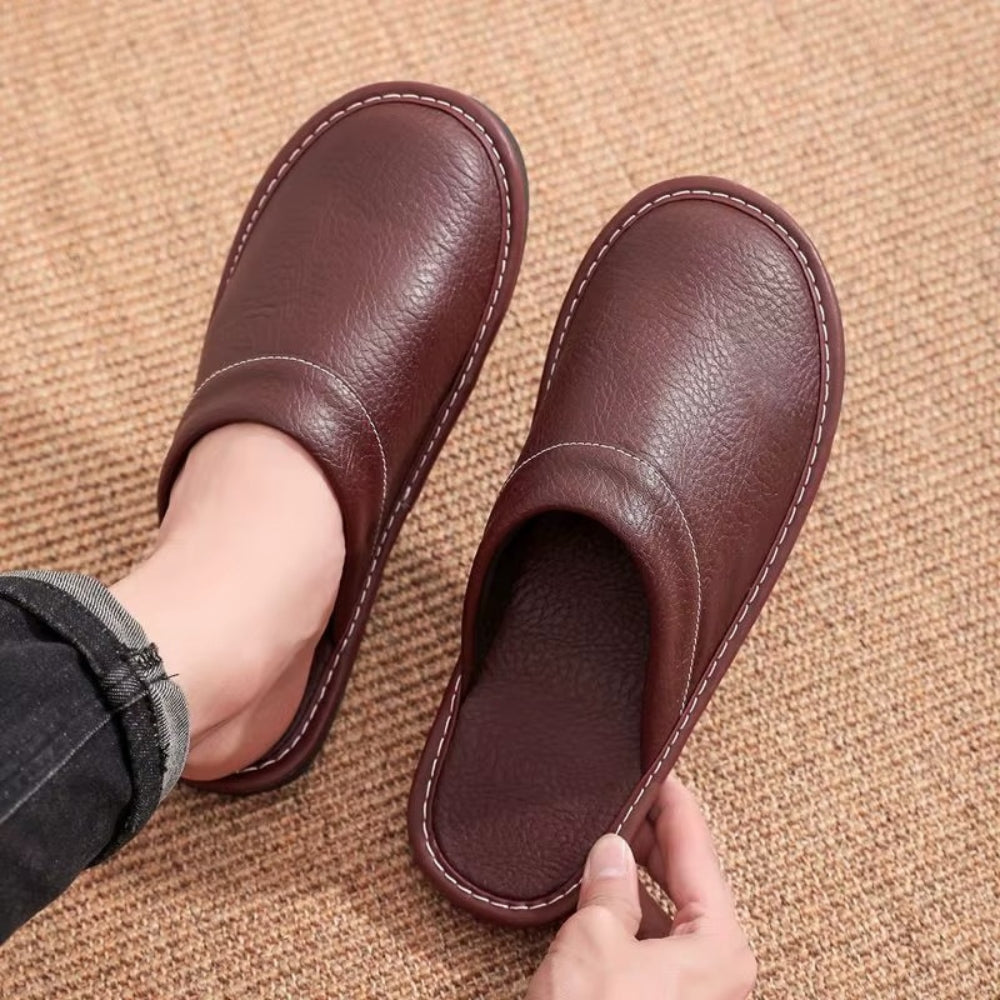Men's Leather-Look Slip-On Slippers