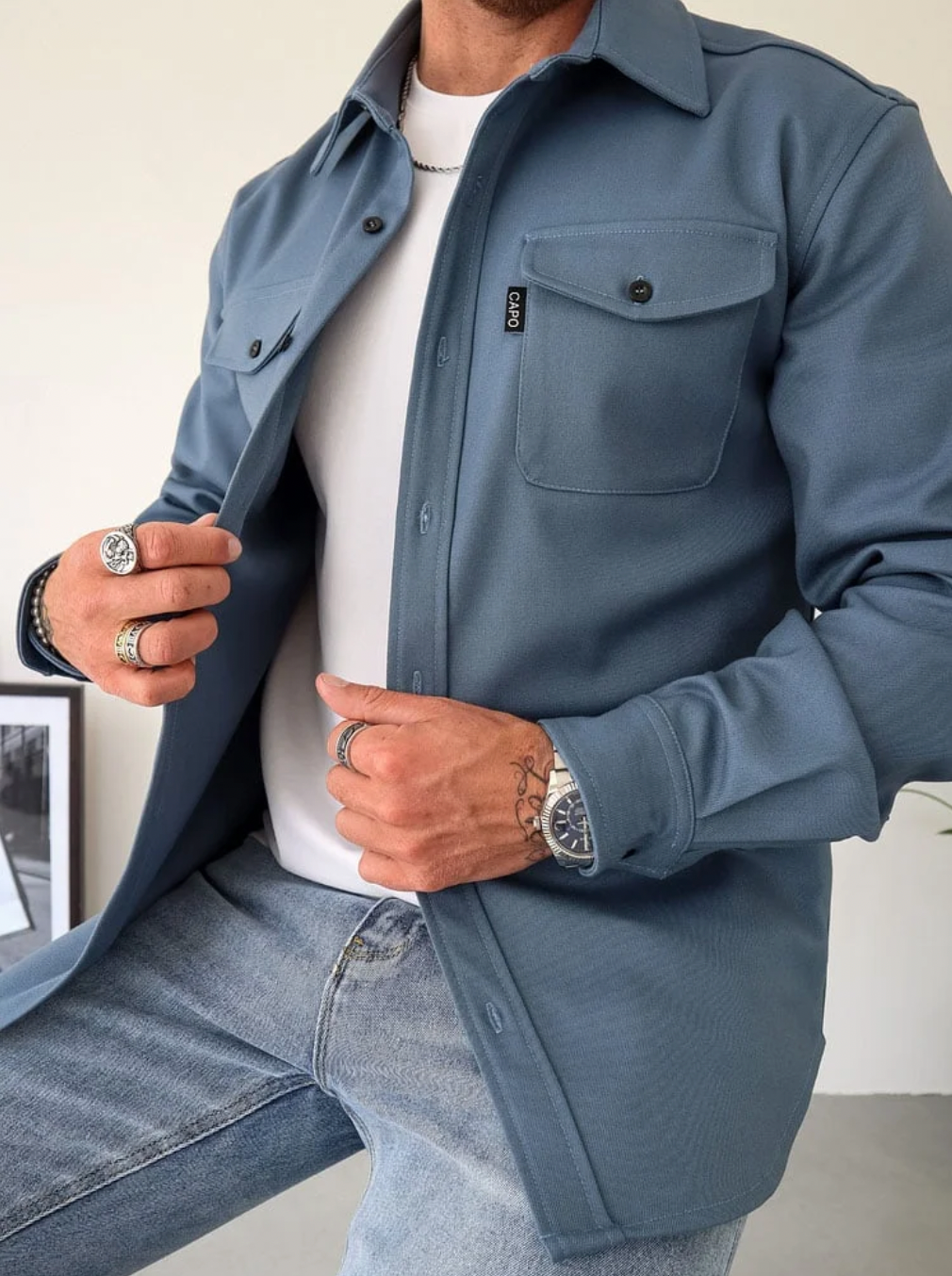 Casual Men's Shirt Jacket With Button Closure
