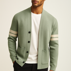 Merino Stripe-Sleeve Button Cardigan