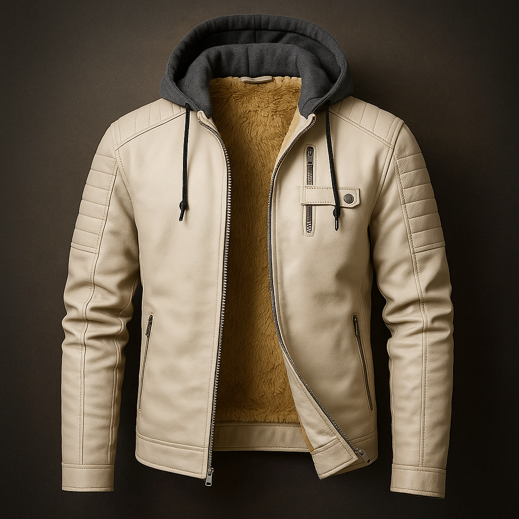 Men's hooded leather jacket