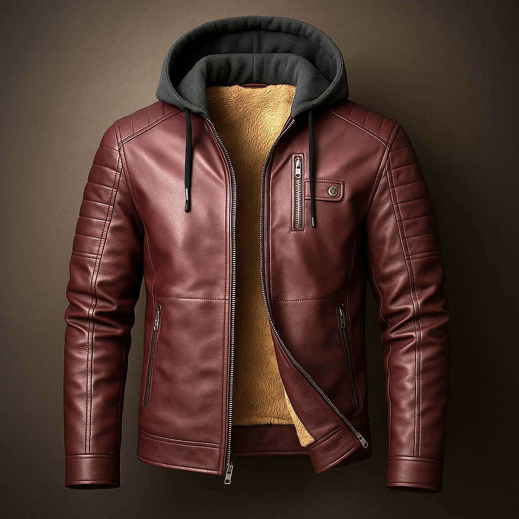Men's hooded leather jacket