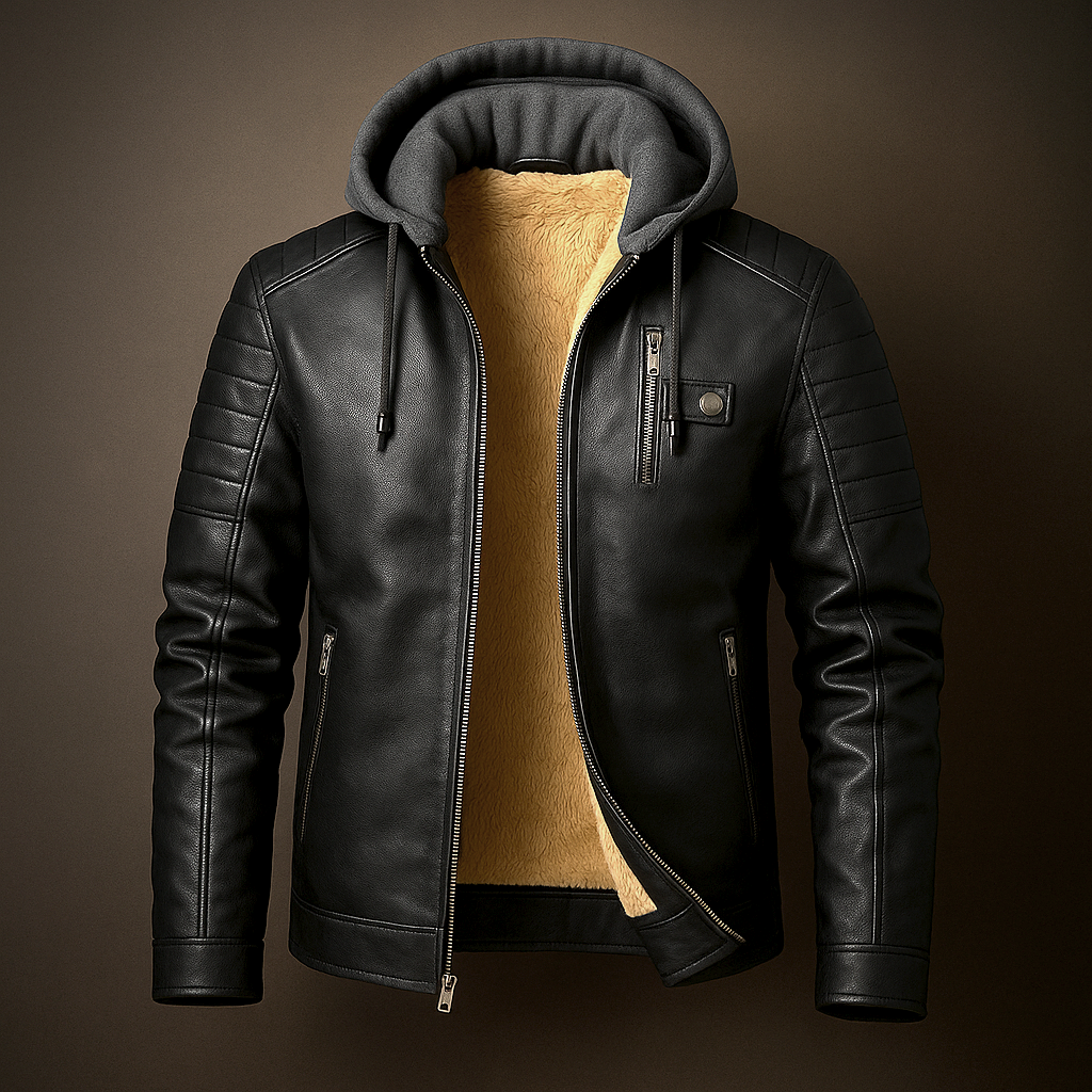 Men's hooded leather jacket