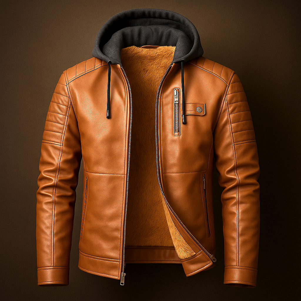 Men's hooded leather jacket