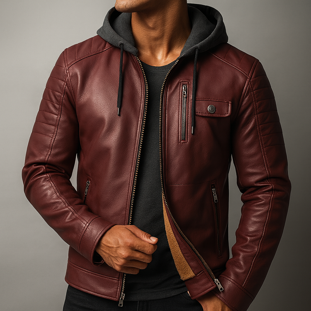 Men's hooded leather jacket