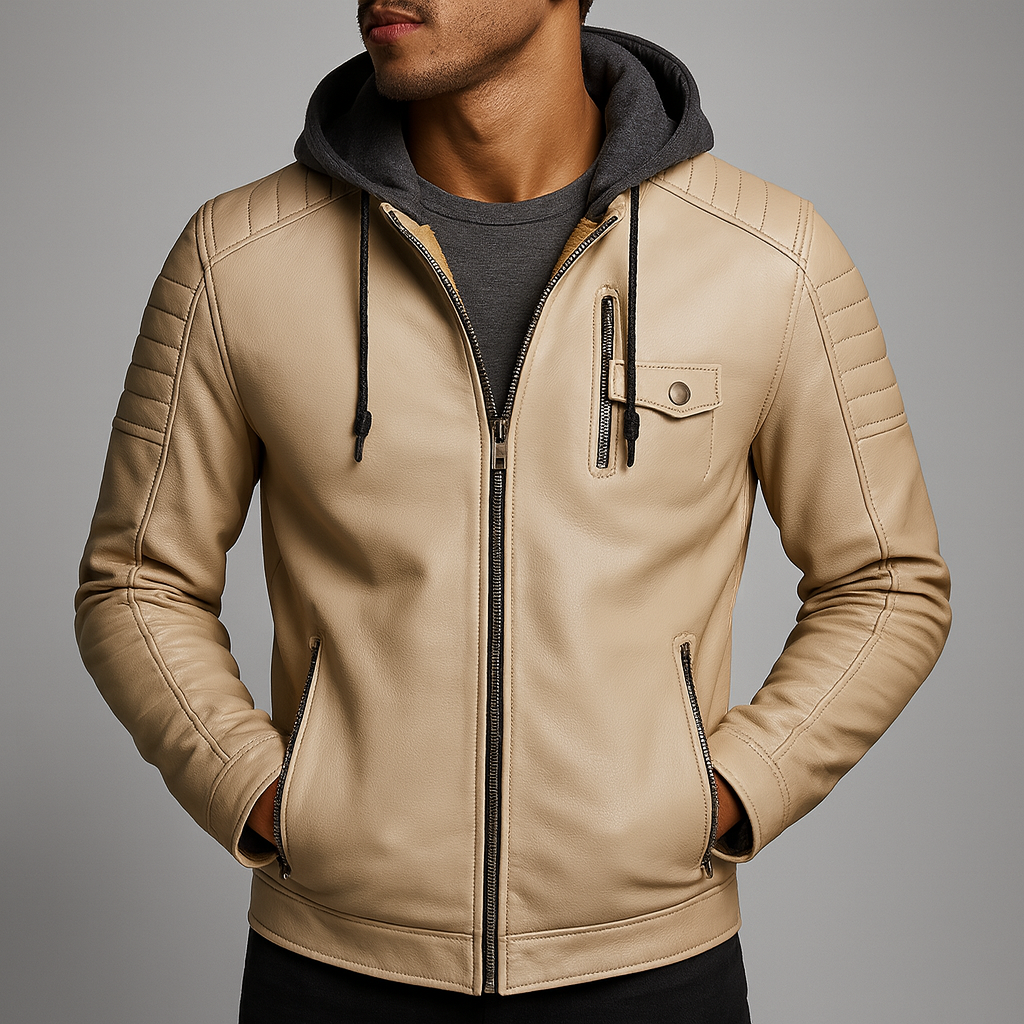 Men's hooded leather jacket