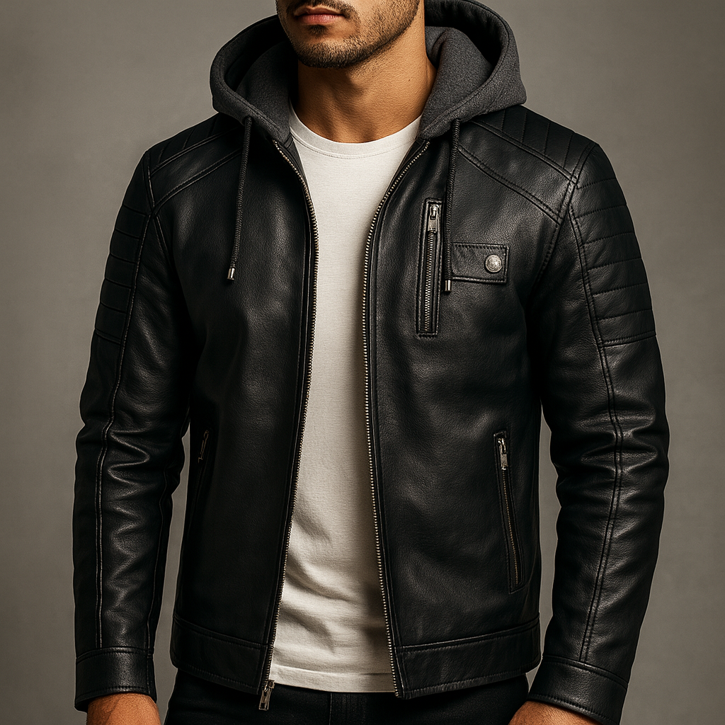 Men's hooded leather jacket