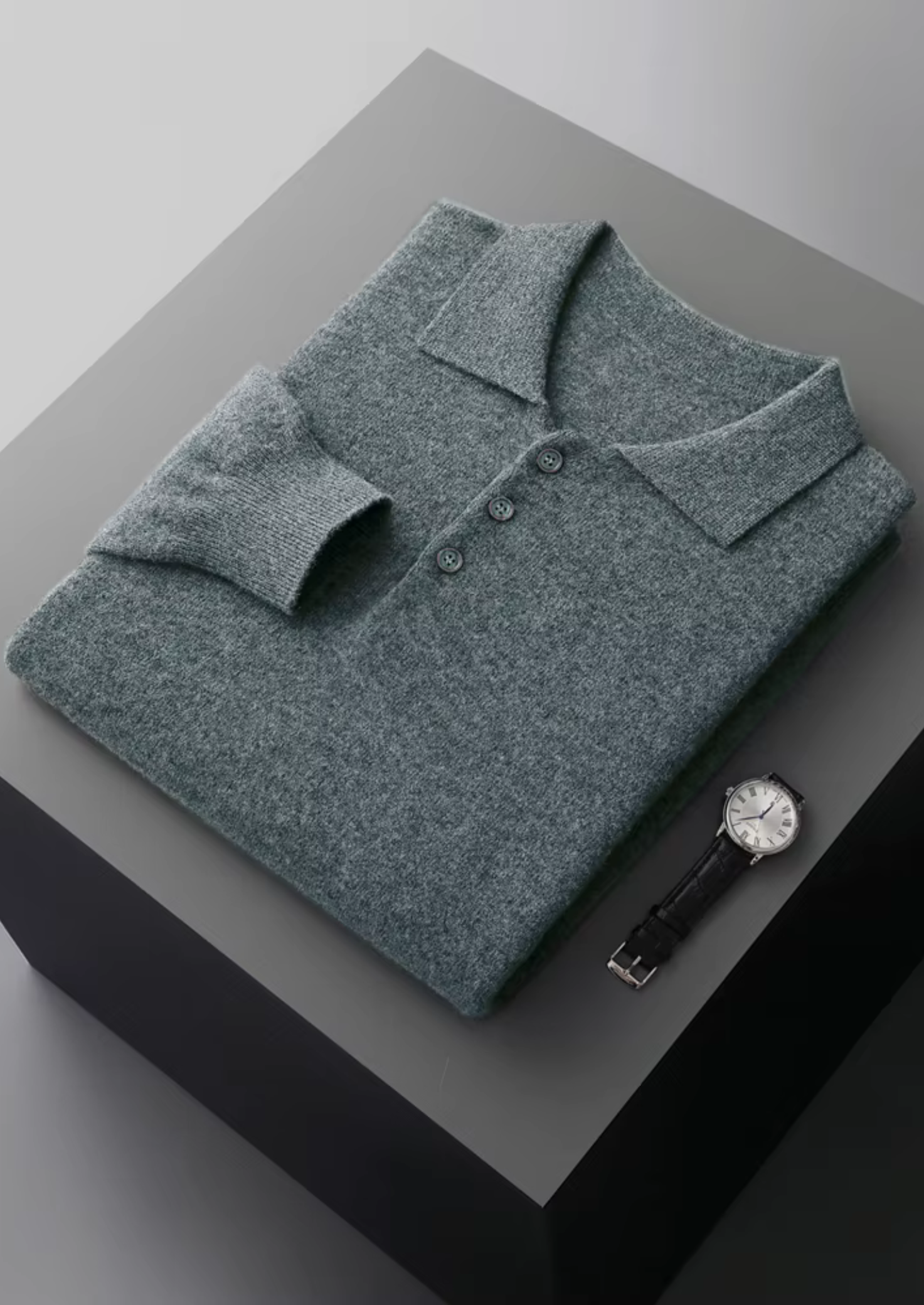 100% Cashmere Crewneck Polo Sweater