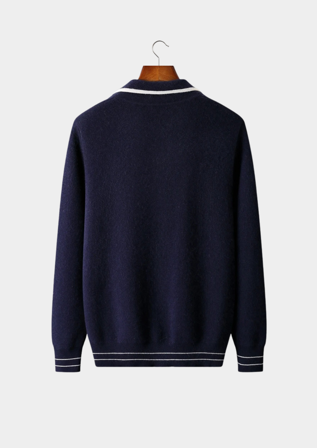 Two-Tone Wool Knit Polo Cardigan