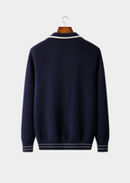 Two-Tone Wool Knit Polo Cardigan