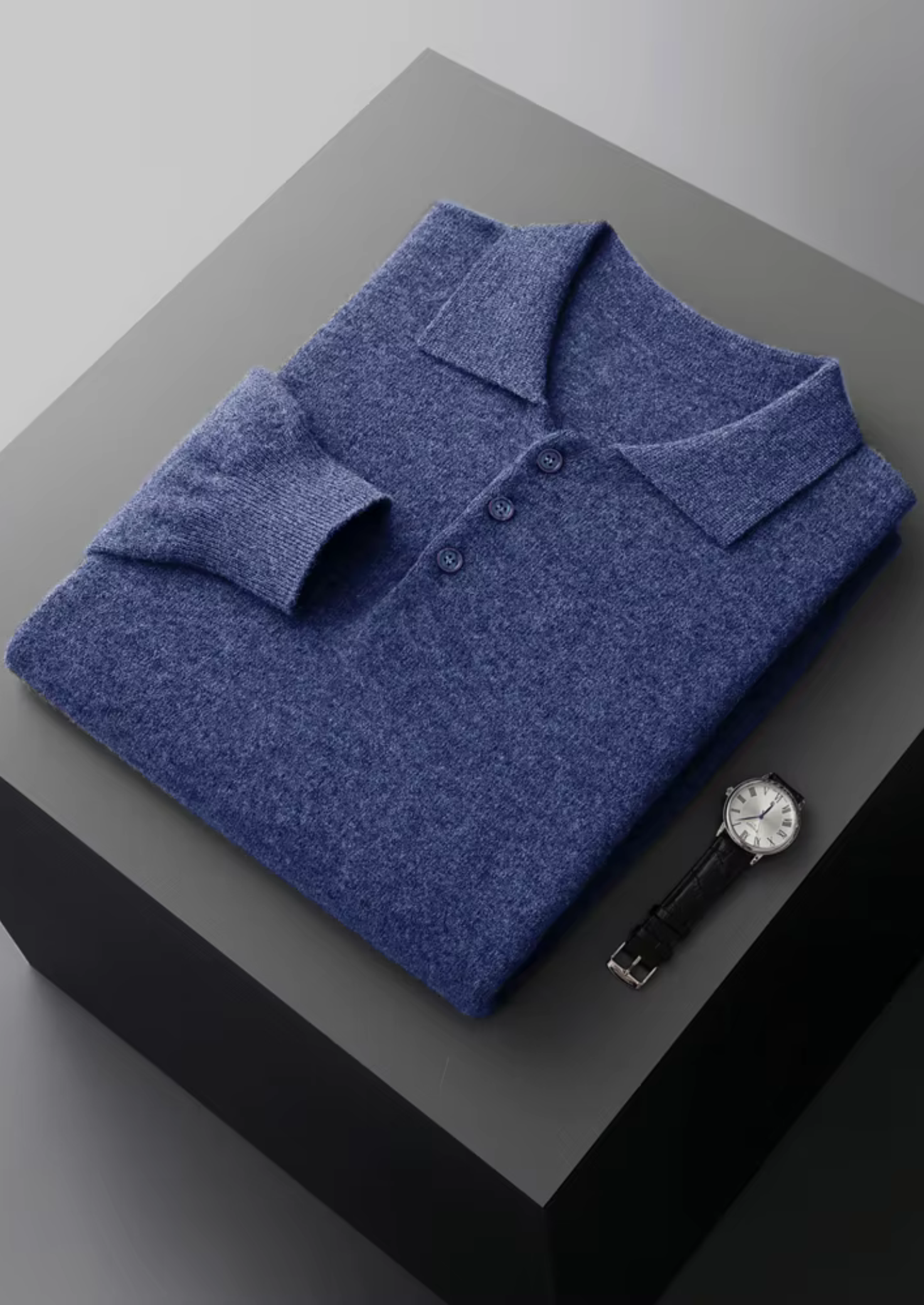 100% Cashmere Crewneck Polo Sweater