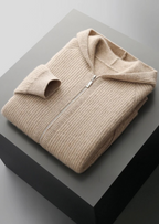 100% Cashmere Rib Knit Zip Hoodie