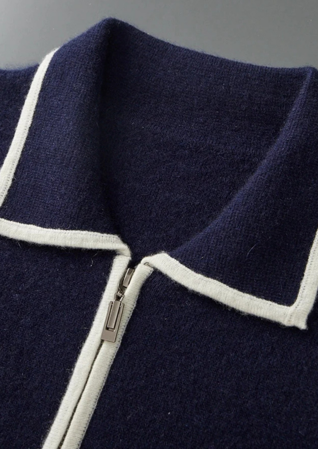 Two-Tone Wool Knit Polo Cardigan