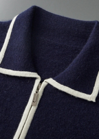 Two-Tone Wool Knit Polo Cardigan