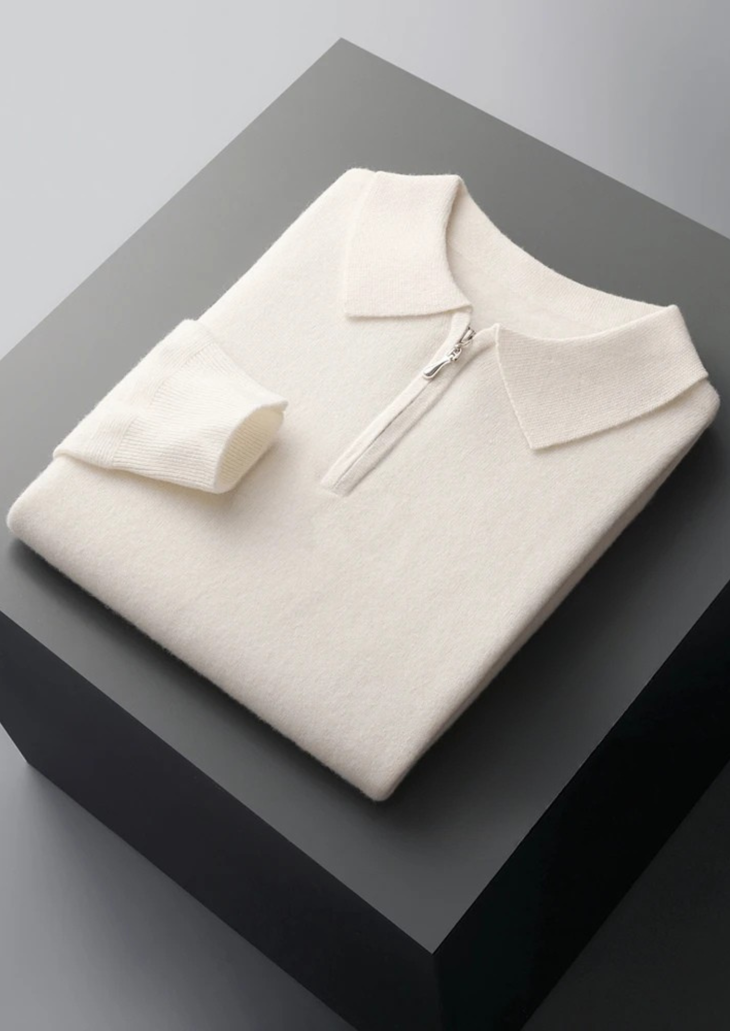 Fine Knit Wool Half Zip Polo