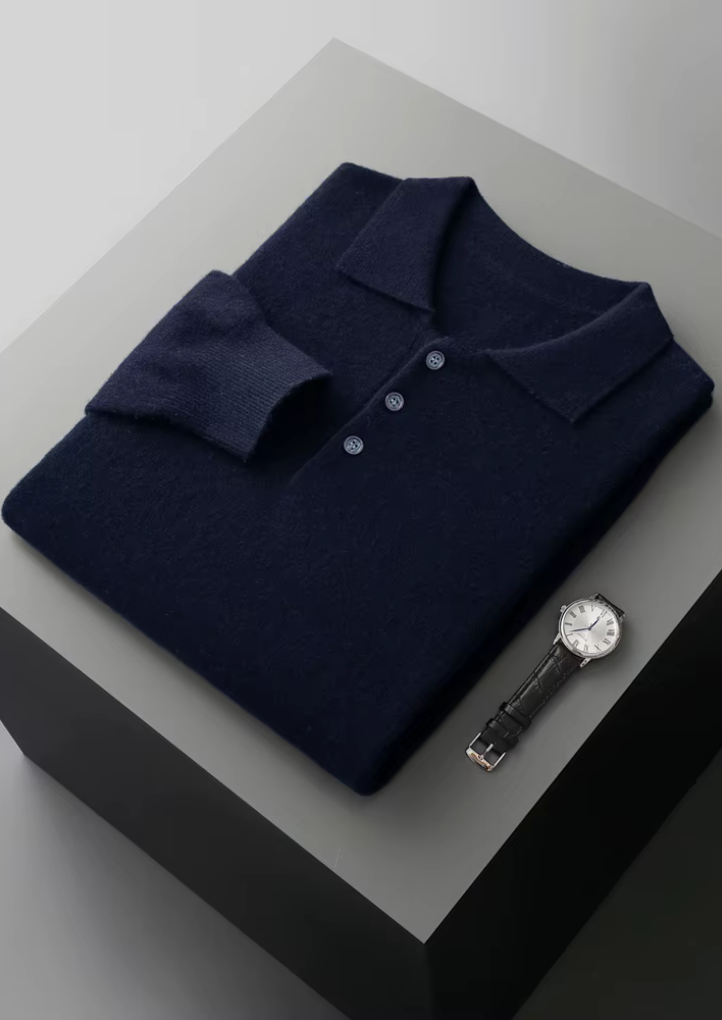 100% Cashmere Crewneck Polo Sweater