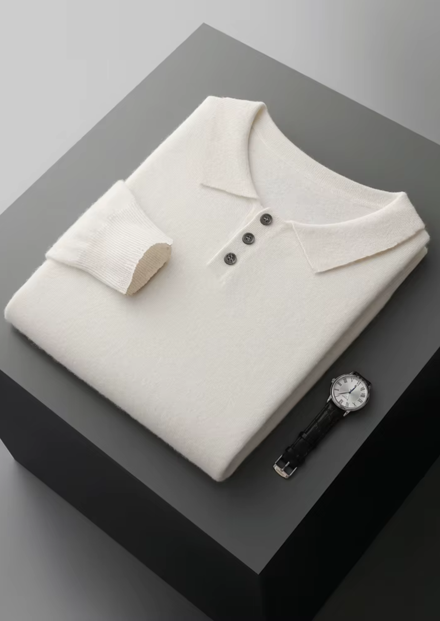 100% Cashmere Crewneck Polo Sweater