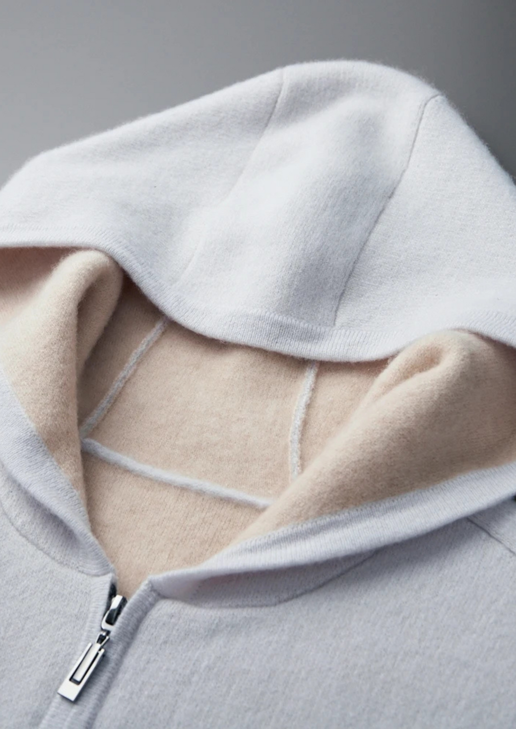 Two-Tone 100% Cashmere Zipper Hoodie