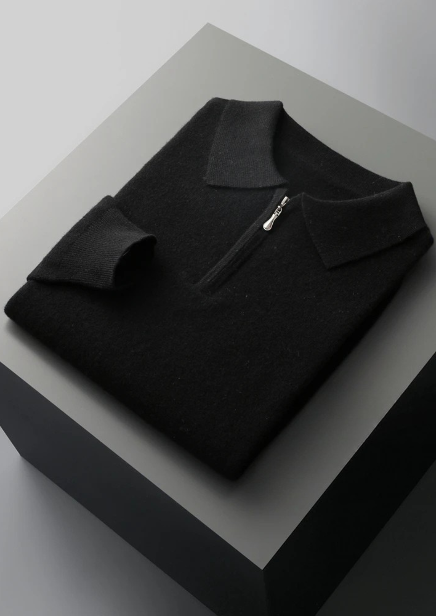 Fine Knit Wool Half Zip Polo