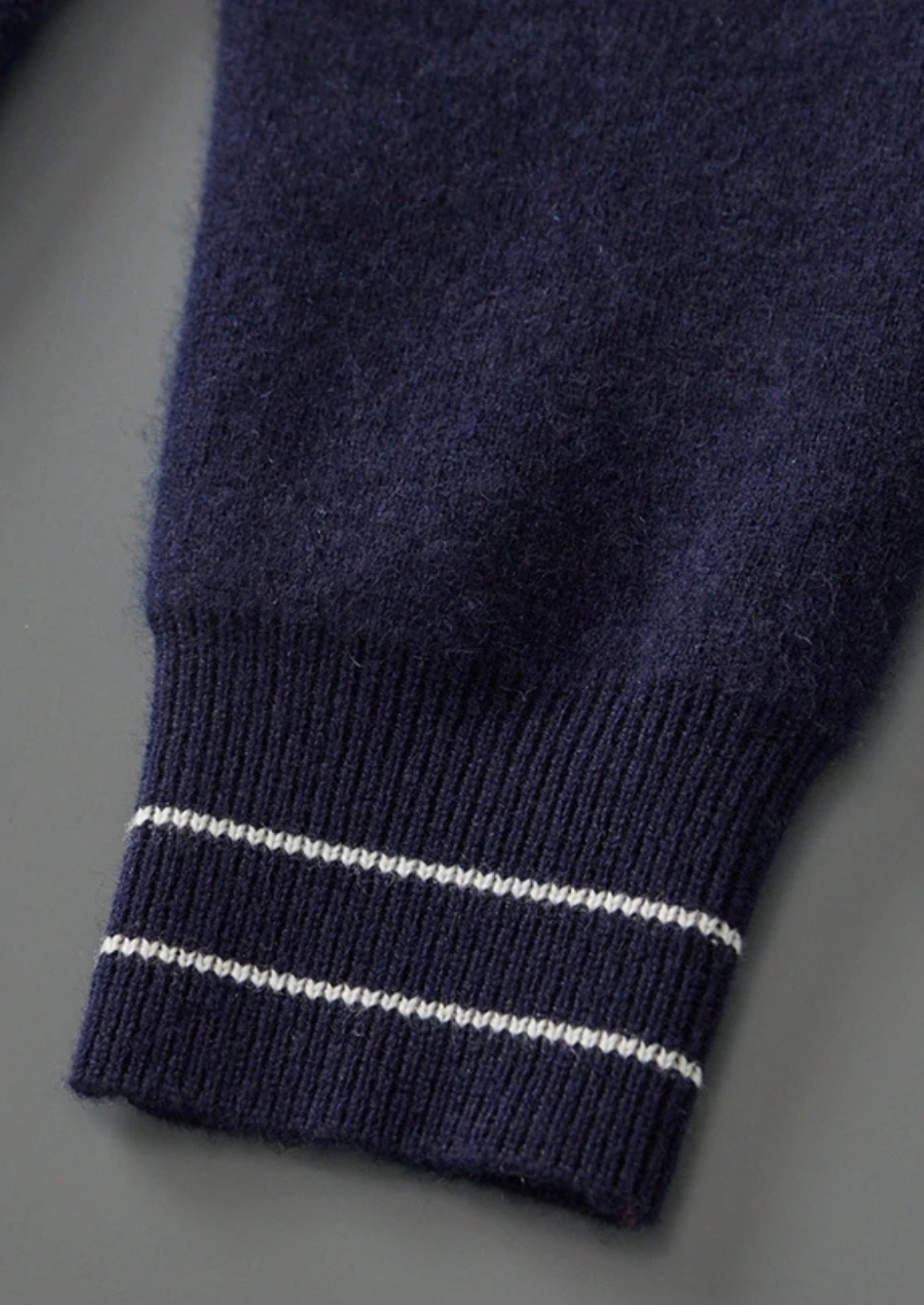 Two-Tone Wool Knit Polo Cardigan