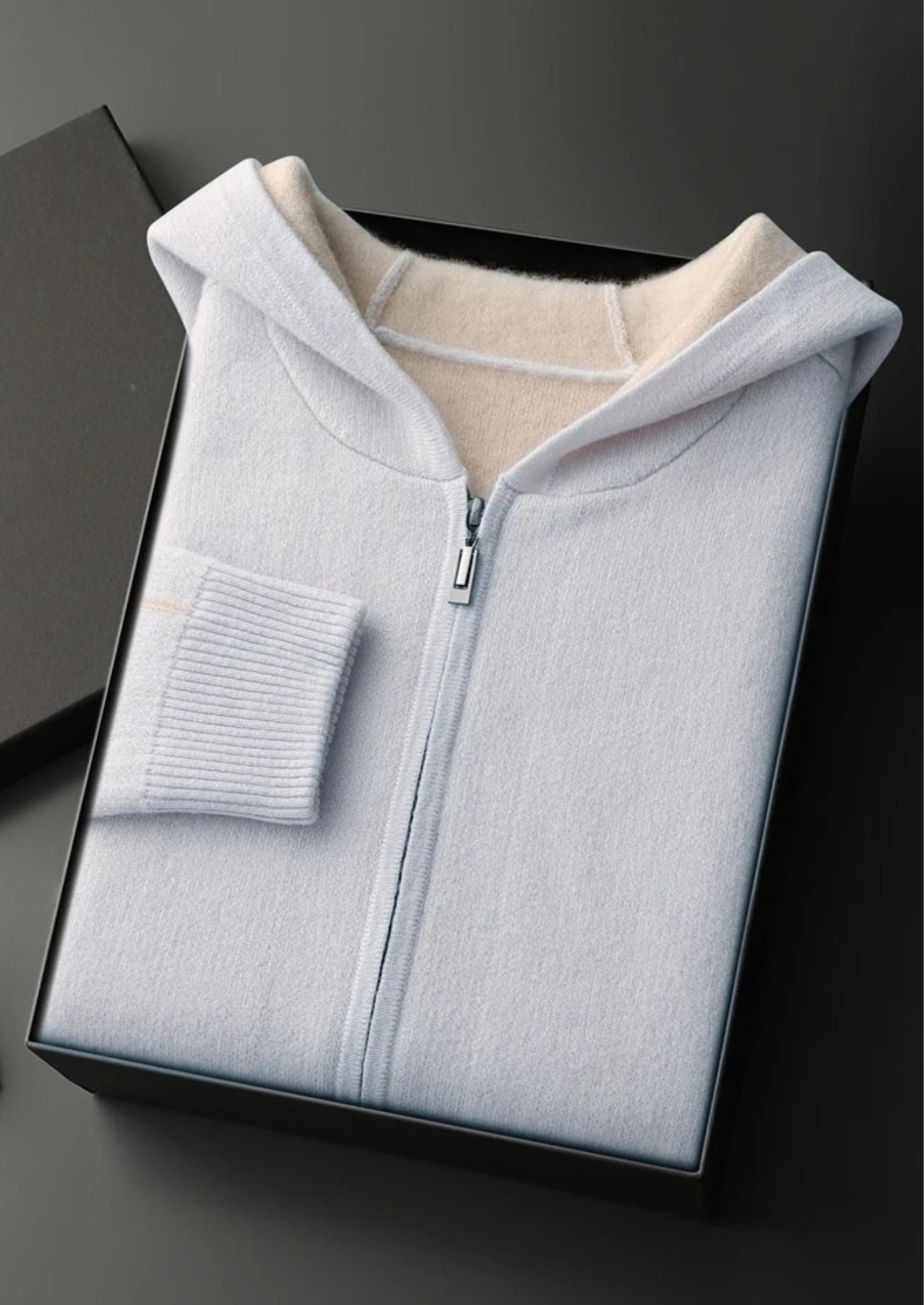 Two-Tone 100% Cashmere Zipper Hoodie