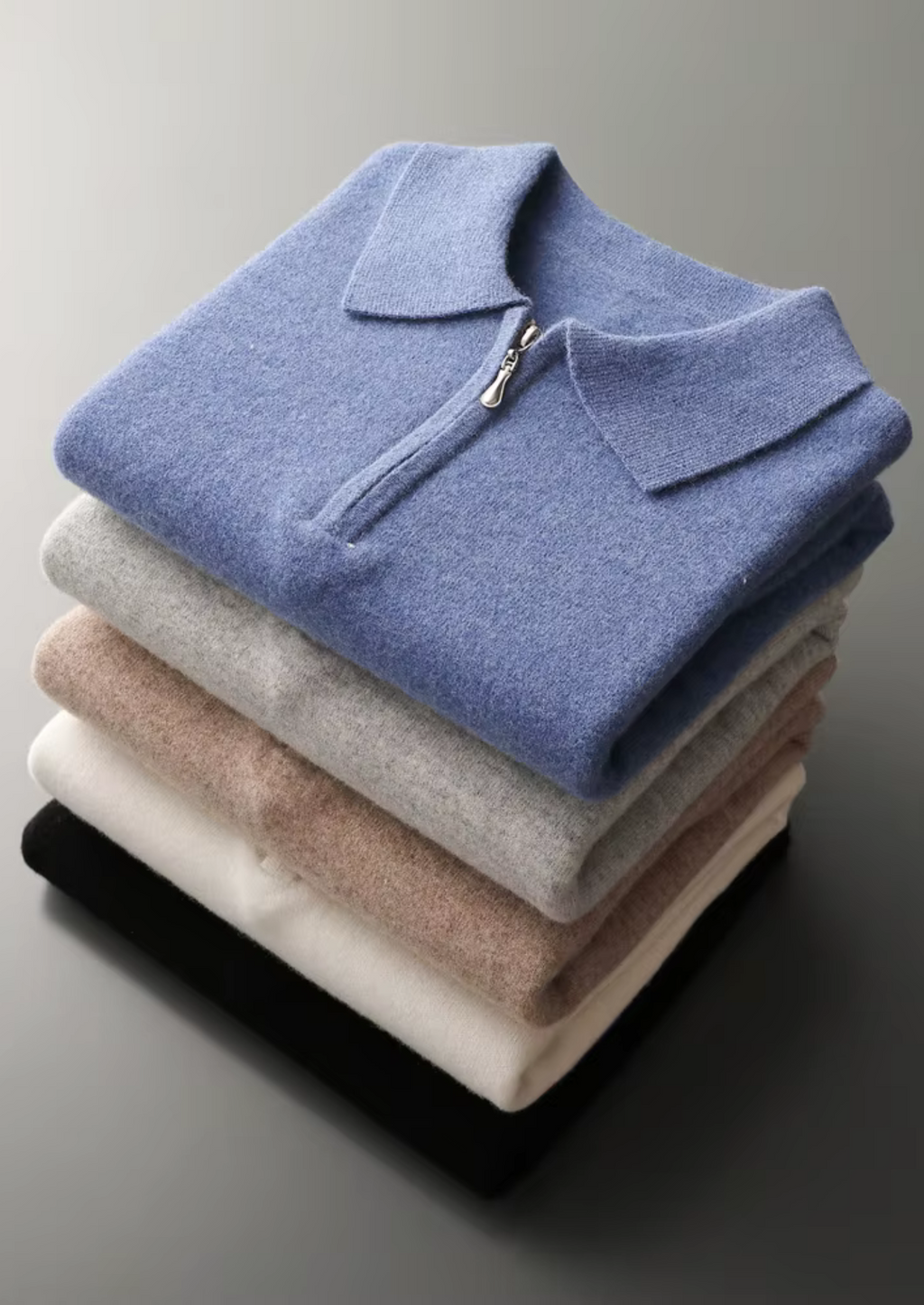 Fine Knit Wool Half Zip Polo