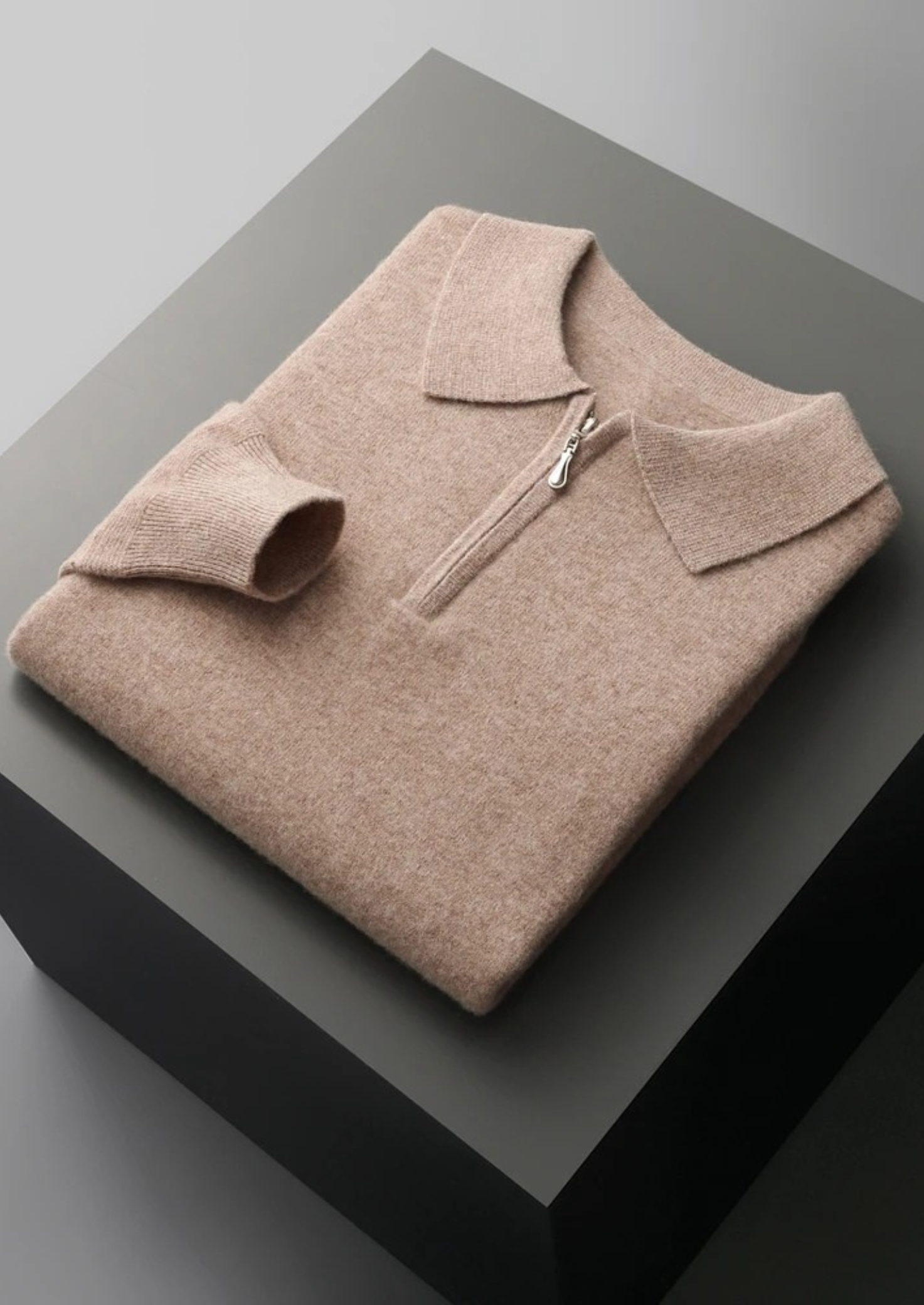 Fine Knit Wool Half Zip Polo