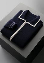 Two-Tone Wool Knit Polo Cardigan