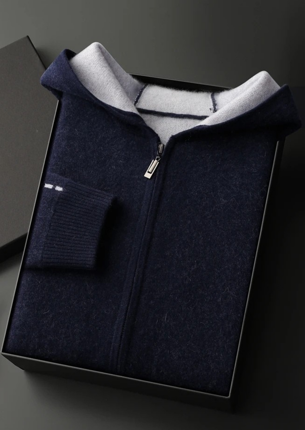 Two-Tone 100% Cashmere Zipper Hoodie