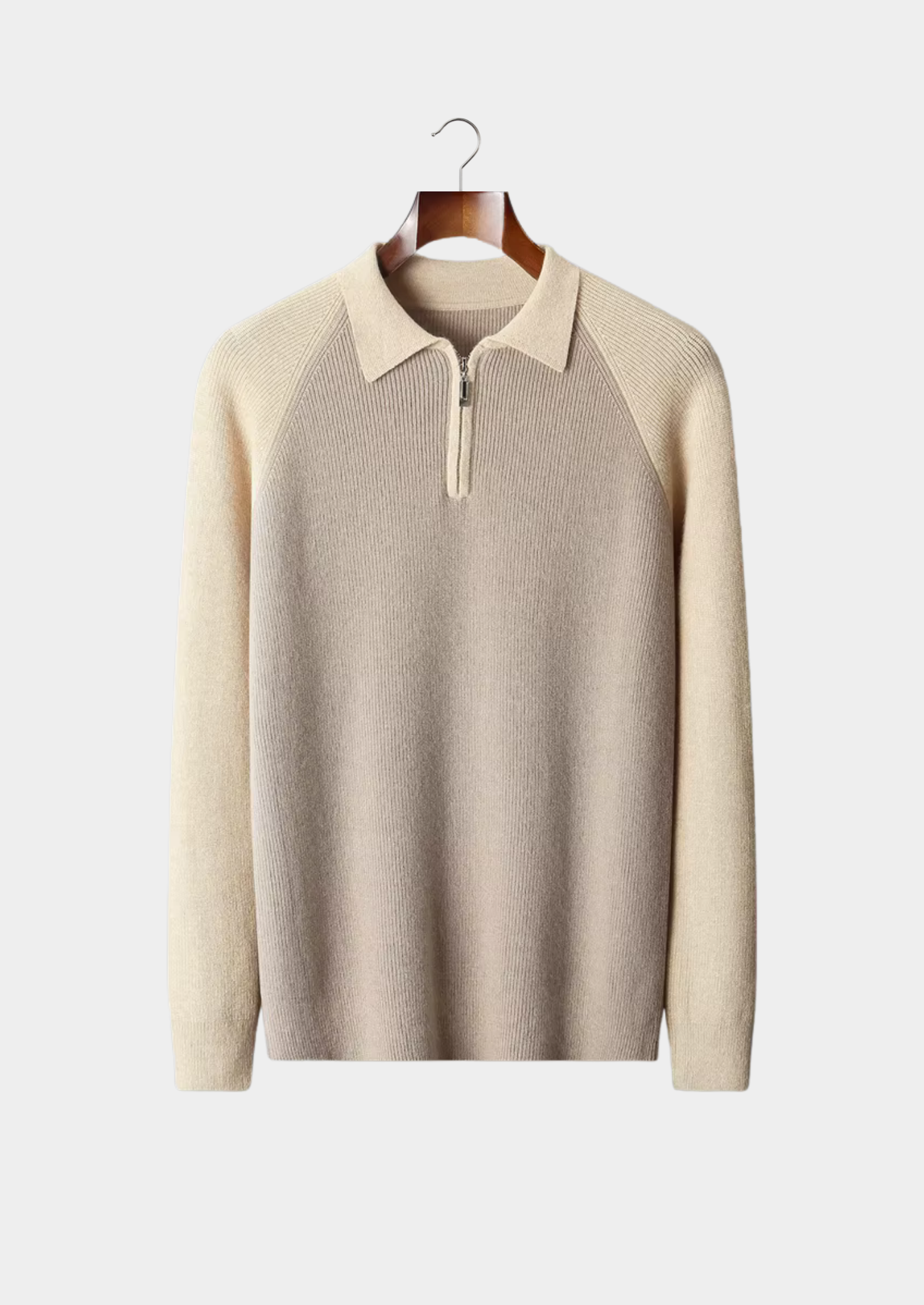 Two-Tone Wool Zipper Sweater Polo